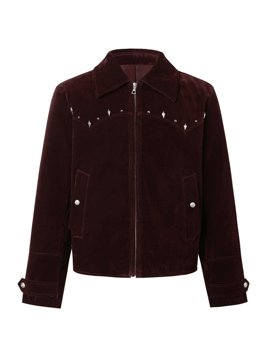 TAICHIISM 26FW "Red Night" velvet flocked denim short elegant riveted lapel western jacket