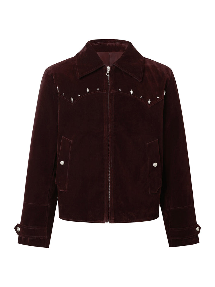 TAICHIISM 26FW "Red Night" velvet flocked denim short elegant riveted lapel western jacket