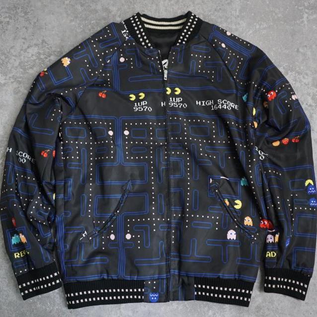 A classic retro gaming collaboration bean yokosuka embroidered reversible baseball jacket