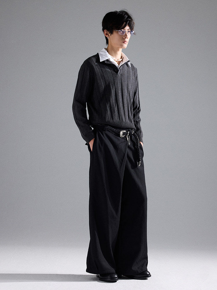 TAICHIISM Subtle Striped Old Coin Textured 30 Wool Sweater