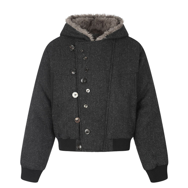 Vintage jacket, irregular button design, hooded cotton jacket for men, thickened warm, loose cotton jacket cross-border men's wear