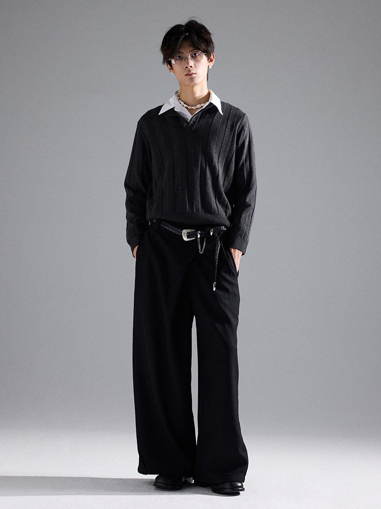 TAICHIISM Subtle Striped Old Coin Textured 30 Wool Sweater