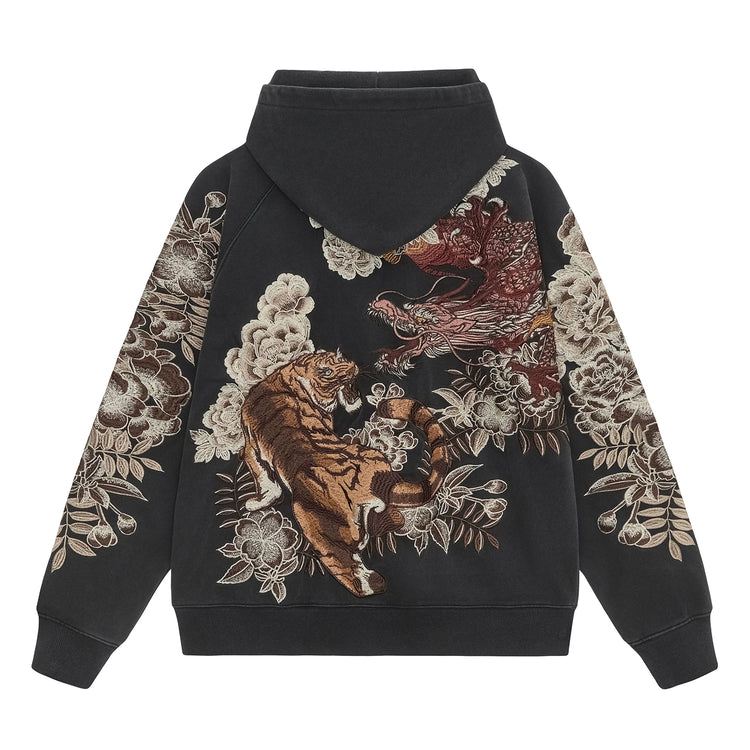 Sukajan Kokuchao Yokosuka Heavy Industries dragon and tiger embroidered sweatshirt men's hooded cardigan, spring-autumn vintage style