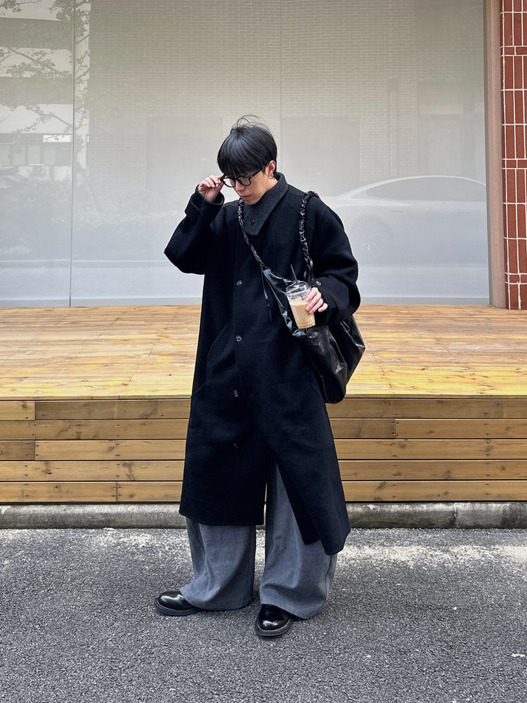 TAICHIISM multi-form reversible black gray two-color multi-collar 70 wool fine imitation warm wide-leaf duffle coat