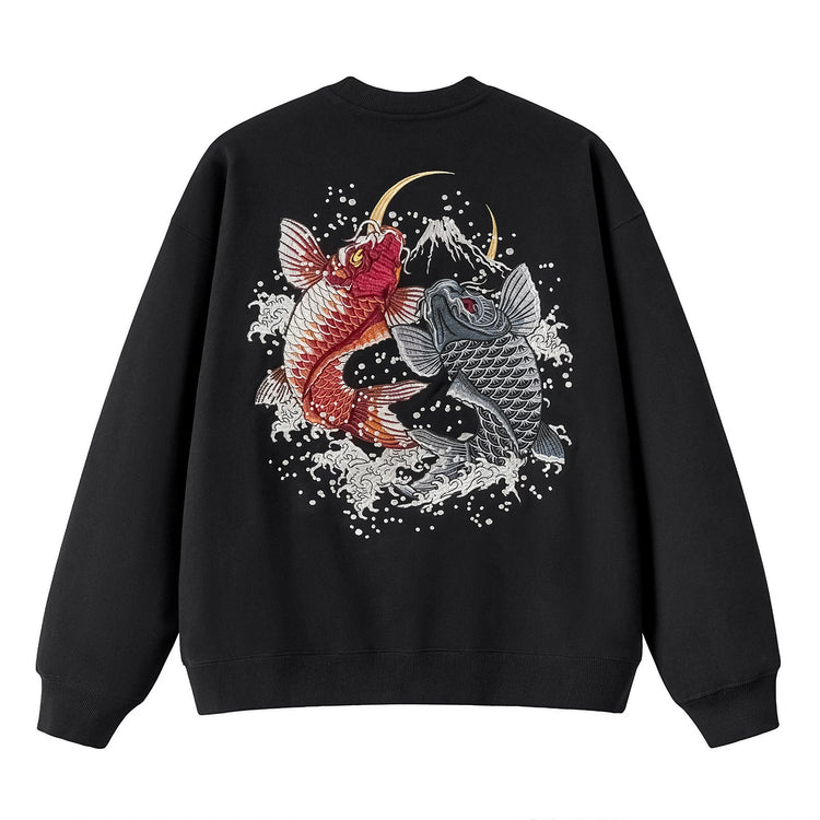 sukajan Kokucho Heavy Industries Yokosuka Carp Embroidered Crew Neck Sweatshirt Jacket for Men's Kokufu Koi