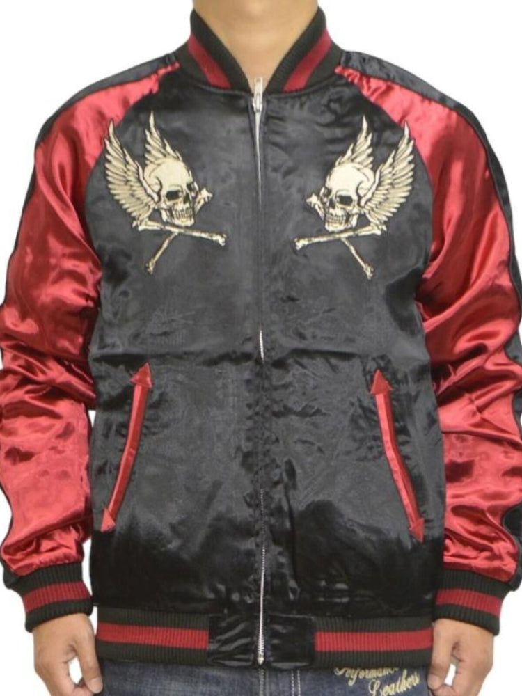 VA*SON BIKER VINTAGE HEAVY EMBROIDERY CLASSIC SKULL YOKOSUKA REVERSIBLE MA-1 RAGLAN JACKET