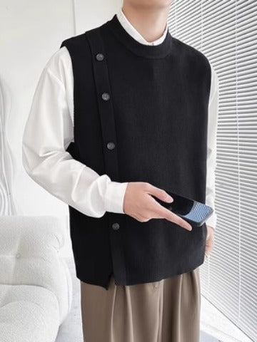 Light and familiar style 2023 Korean version solid color asymmetrical design sense personality knitted vest pullover sweater jacket vest men