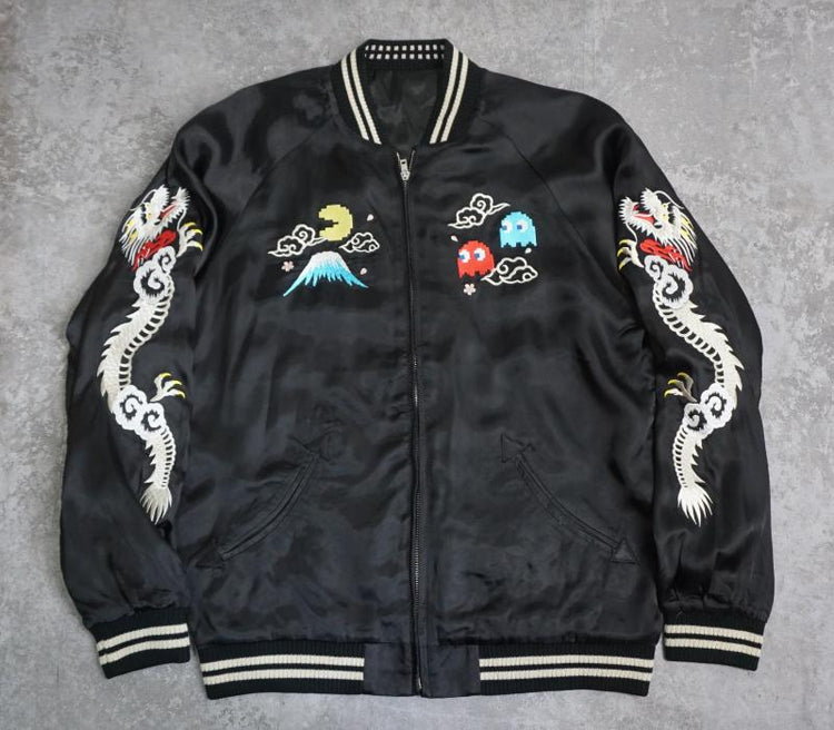 A classic retro gaming collaboration bean yokosuka embroidered reversible baseball jacket