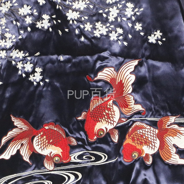 High-end Yokosuka SOUVENIR JACKET ukiyo-e goldfish cherry blossom fully embroidered reversible jacket