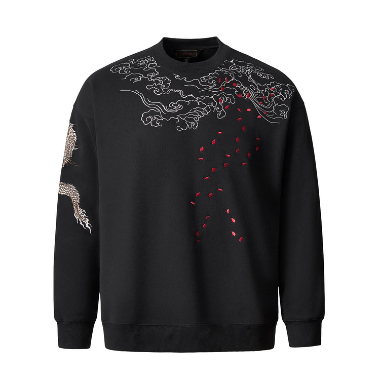 Sukajan fall and winter fleece pullover sweatshirt Yokosuka heavy industry dragon embroidery crew neck top Chinese style youth