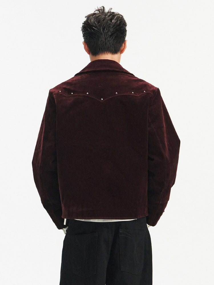 TAICHIISM 26FW "Red Night" velvet flocked denim short elegant riveted lapel western jacket