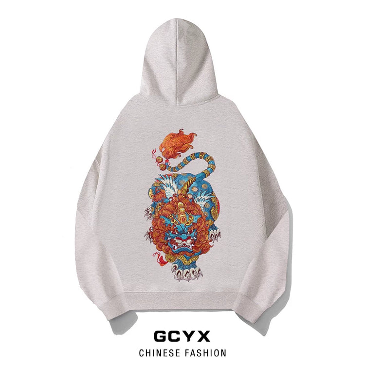 Chinese style embroidered unicorn jacket men's and women's national tide men's sweatshirt jacket autumn and winter style zipper cardigan thickened hoodie