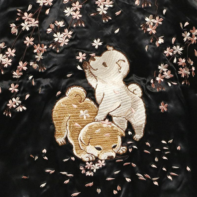 High-end Yokosuka SOUVENIR JACKET cute puppy monkey cherry blossom embroidery reversible jacket jacket