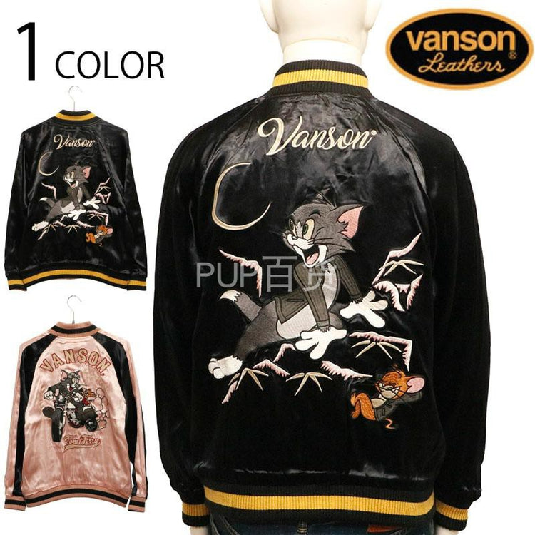 VA*SON biker heavy embroidery classic cartoon cat and mouse Yokosuka reversible raglan jacket