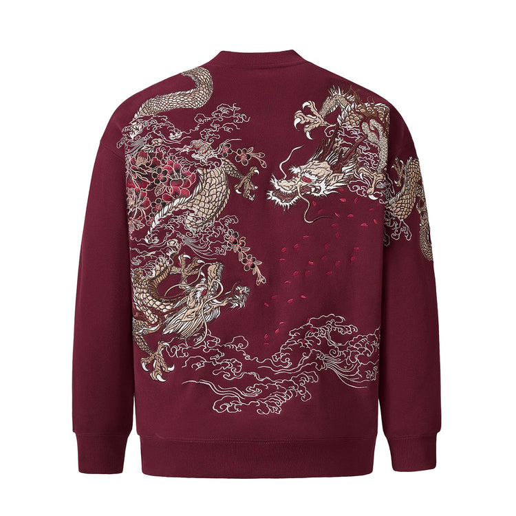 Sukajan fall and winter fleece pullover sweatshirt Yokosuka heavy industry dragon embroidery crew neck top Chinese style youth