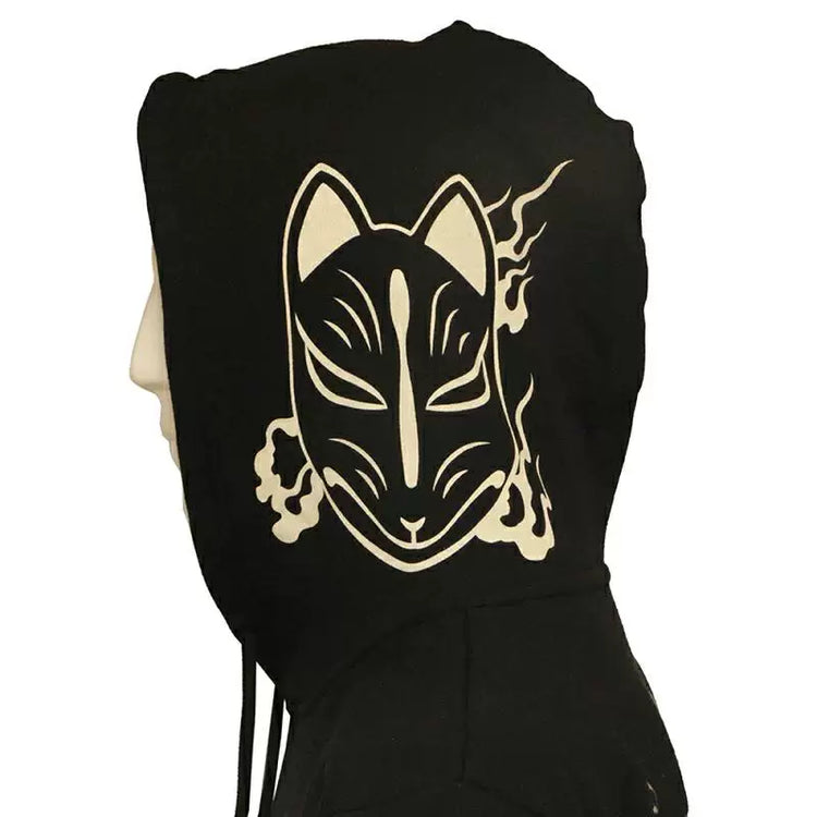 High-end Yokosuka classic ukiyo-e nine-tailed fox red spider lily full embroidery, pure cotton hooded zipper sweatshirt