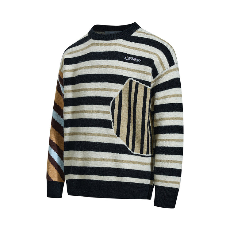Northern Men's Fashion American Fashion Brand 2025 Fall/Winter New Irregular Striped Sweater Men's Crew Neck Knitted Top