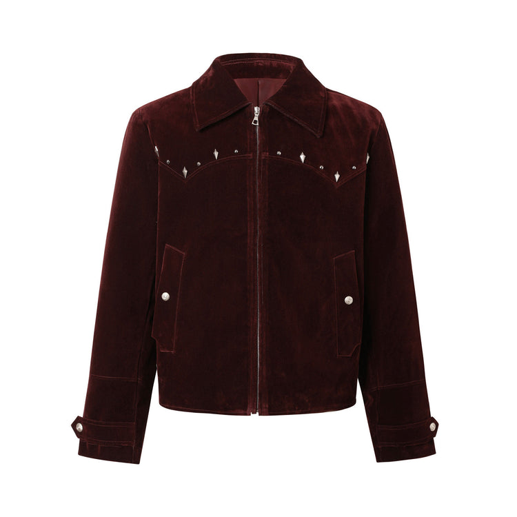 TAICHIISM 26FW "Red Night" velvet flocked denim short elegant riveted lapel western jacket