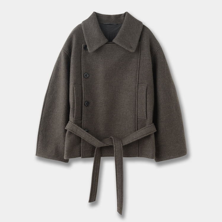 26 Autumn/Winter New Old Coin Style Camel Hair Short Wool Coat Tied Bathrobe Jacket Camel Waist-Cinching Vintage