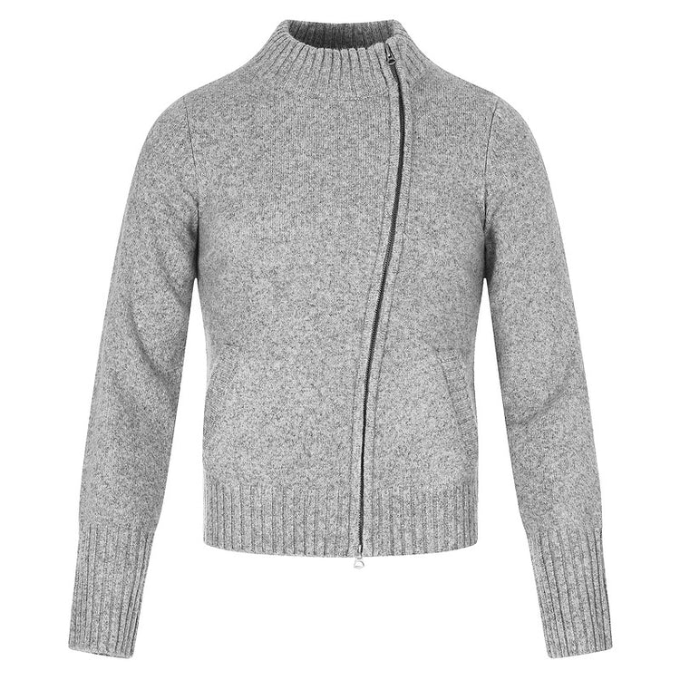 Cool Tone Gray Diagonal Zipper High-Neck Cardigan Asymmetric Placket Pocket Commuting Slimming Sweater Old Money Style Guy
