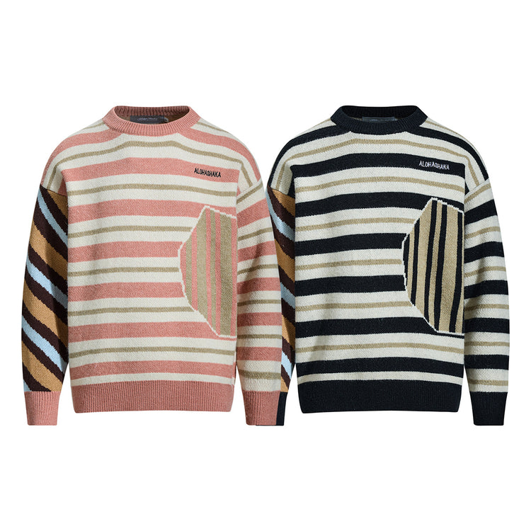 Northern Men's Fashion American Fashion Brand 2025 Fall/Winter New Irregular Striped Sweater Men's Crew Neck Knitted Top