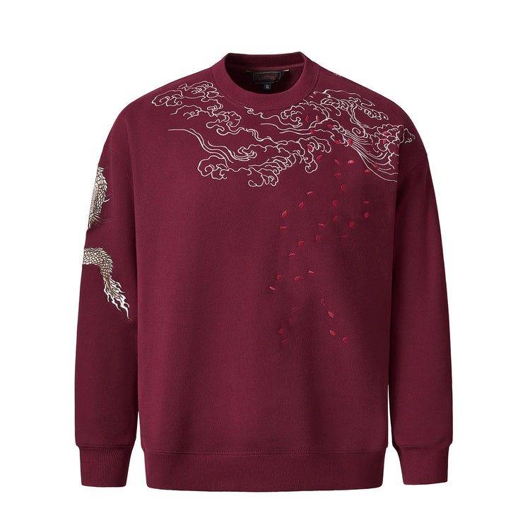 Sukajan fall and winter fleece pullover sweatshirt Yokosuka heavy industry dragon embroidery crew neck top Chinese style youth