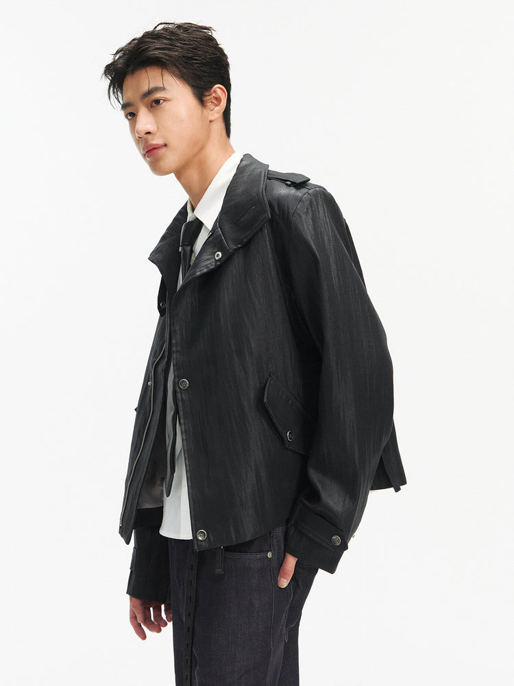 TAICHIIISM "ink-dyed black wax" strap epaulettes, old money power, micro shoulder pads, water-repellent oil wax jacket