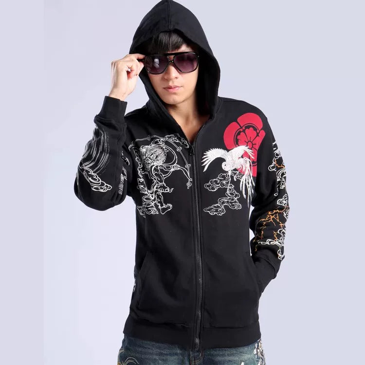 Foreign trade exported to Japan, ukiyo-e embroidery hooded sweatshirt, cardigan, men's Yokosuka, embroidered phoenix, hoodie, jacket