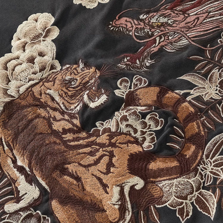 Sukajan Kokuchao Yokosuka Heavy Industries dragon and tiger embroidered sweatshirt men's hooded cardigan, spring-autumn vintage style