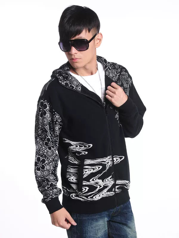 Hirabo Japan Washo Yokosuka high-end embroidery hooded sweatshirt men's cotton terry fleece embroidered goldfish