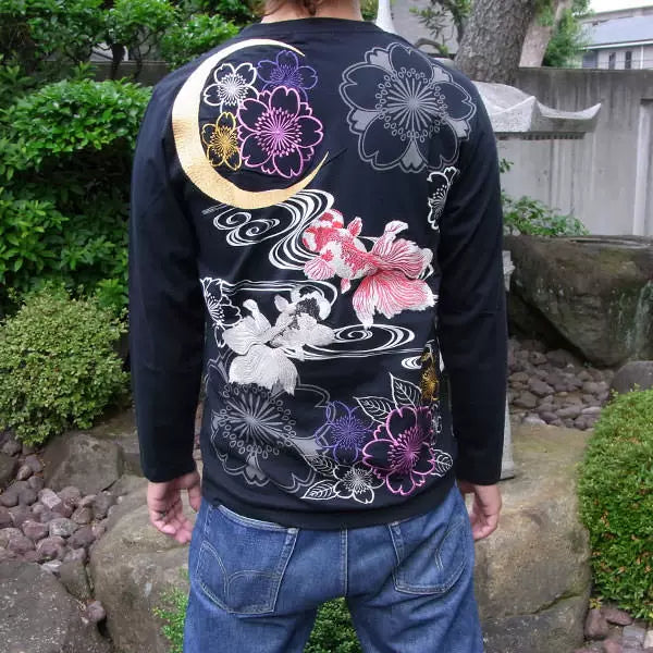 Hirobo Limited edition Japanese tattoo tattoo embroidery long sleeve T-shirt men's and handle Yokosuka Izume goldfish