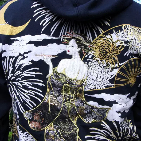 Do not wear the day and handle Yokosuka limited edition Japanese embroidery floral fleece hooded sweater cardigan men's Oiran cherry blossom