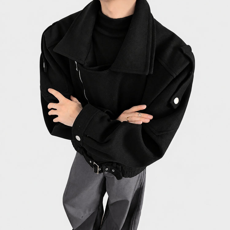 Gray woolen jacket men's winter cleanfit deconstructs high-end niche woolen coat waist cropped jacket