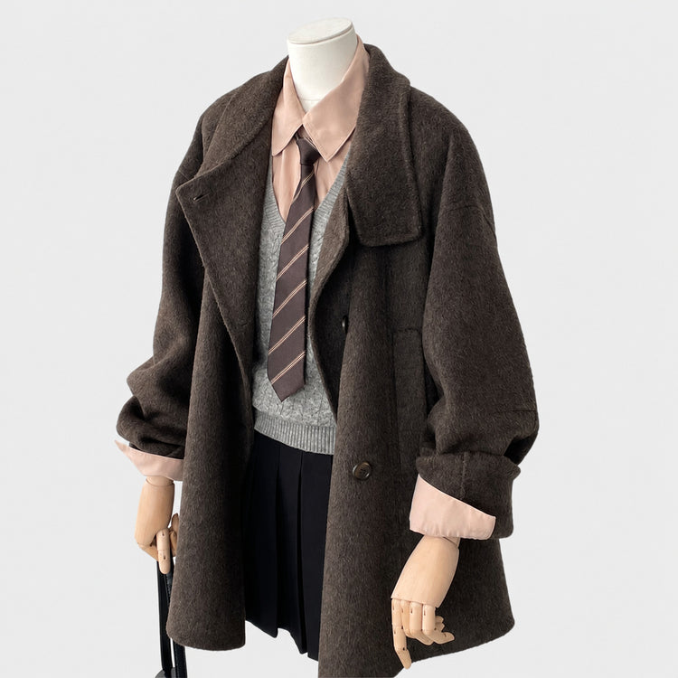 Brown tweed coat women's autumn and winter 2024 new woolen coat feeling small short Korean temperament