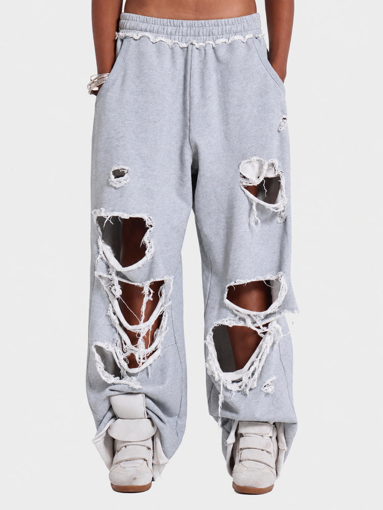 European and American cross-border personalized street casual pants, high street hip-hop ripped design wide-leg pants, loose sweatpants wholesale