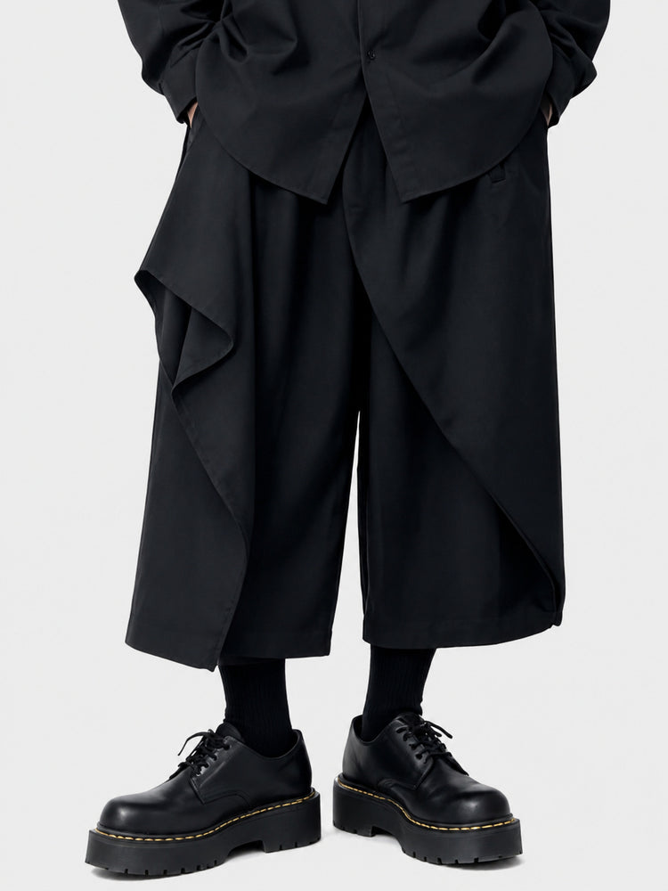 11526 Japanese Style Dark Irregular Wide-Leg Pants Unisex Loose High-Waist Design Casual Nine-Point Pants