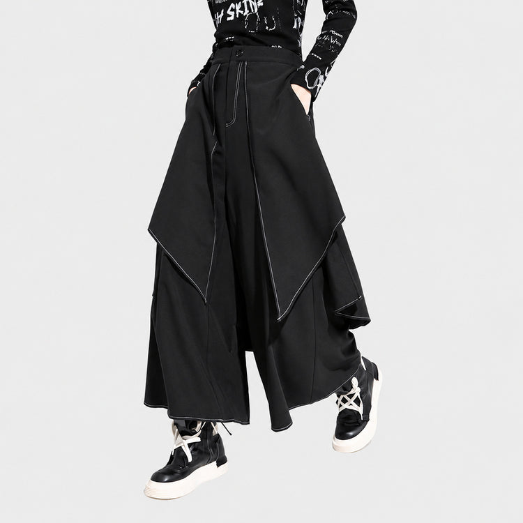 European and American women's new autumn/winter casual pants, fake two-piece white thread long pants, loose plus-size street fashion wide-leg pants