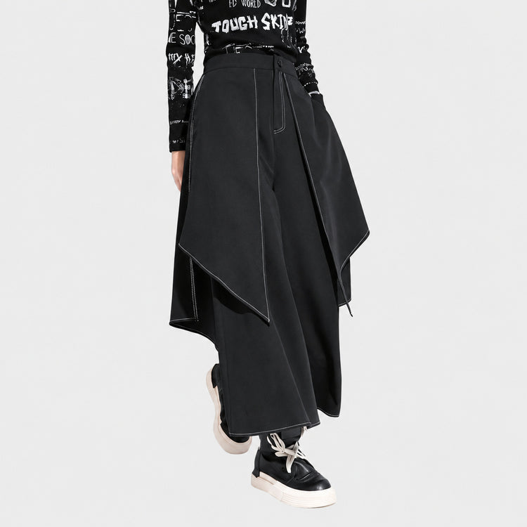 European and American women's new autumn/winter casual pants, fake two-piece white thread long pants, loose plus-size street fashion wide-leg pants