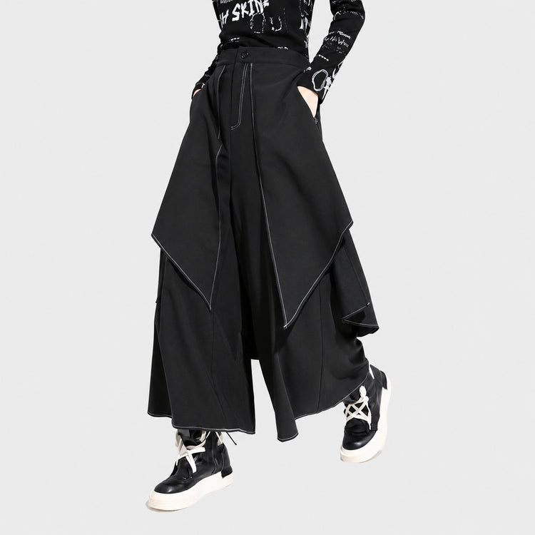 European and American women's new autumn/winter casual pants, fake two-piece white thread long pants, loose plus-size street fashion wide-leg pants