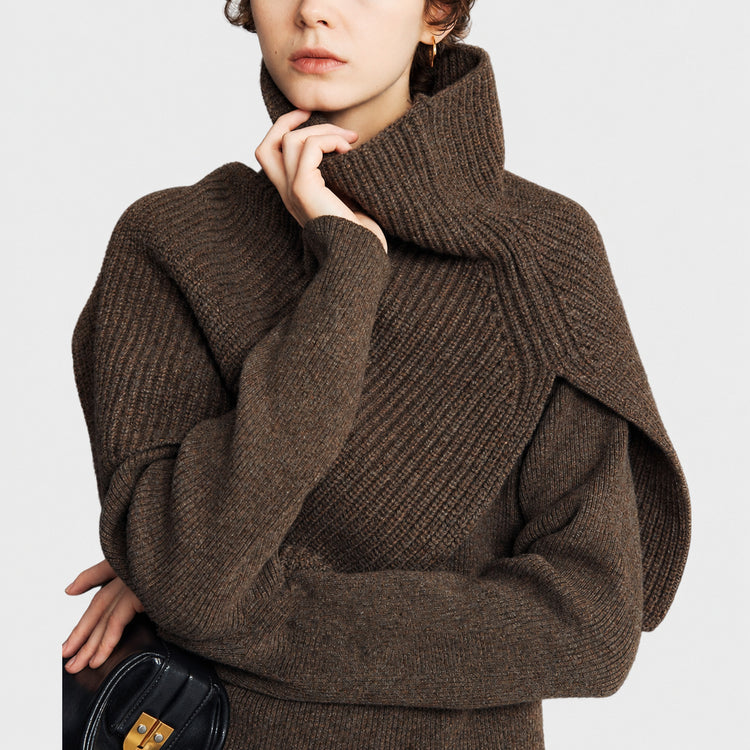 Styling artifacts: ultra-fine merino wool, high neck slit, multi-wear, knitted shawl, large scarf