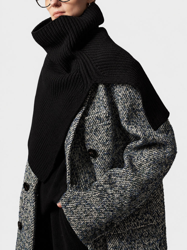 Styling artifacts: ultra-fine merino wool, high neck slit, multi-wear, knitted shawl, large scarf