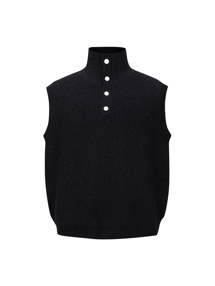 Nanxia Disguised New Knit Vest Men's Stand Collar Loose Autumn Alpaca Wool Warm and High-End Collar Pullover Trendy