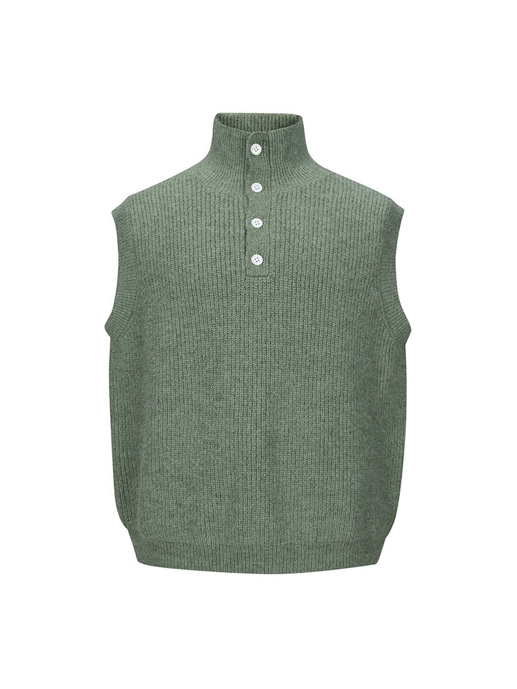 Nanxia Disguised New Knit Vest Men's Stand Collar Loose Autumn Alpaca Wool Warm and High-End Collar Pullover Trendy