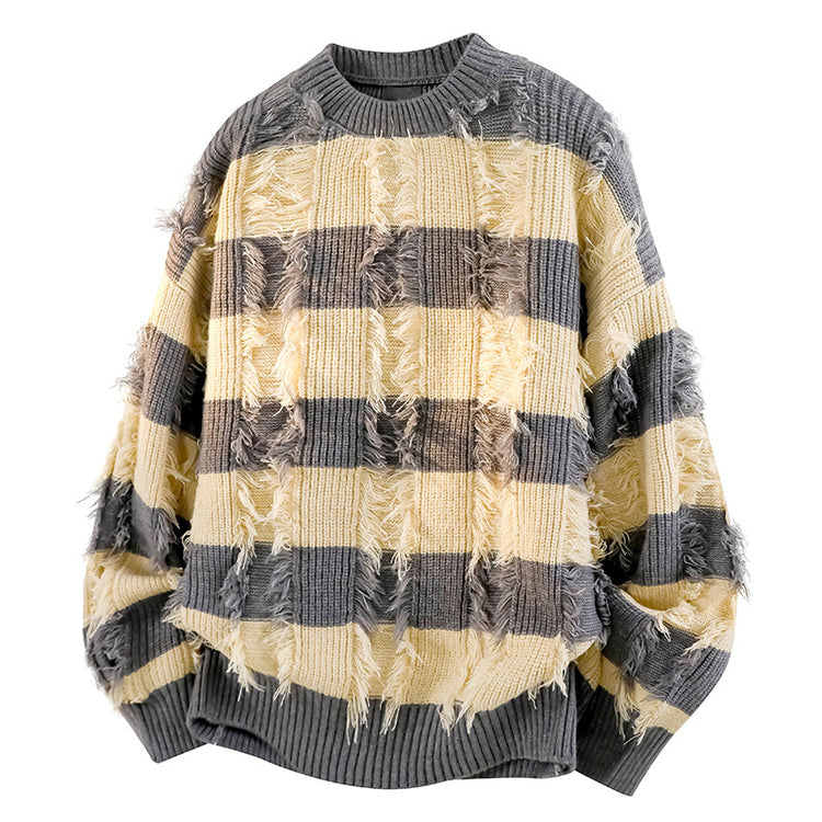 Chinese trend retro design irregular tassel sweater jacket for men, 2025 winter American street lazy knit sweater