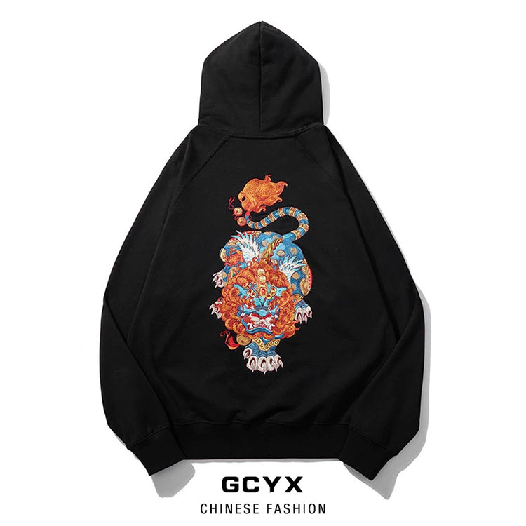 Chinese style embroidered unicorn jacket men's and women's national tide men's sweatshirt jacket autumn and winter style zipper cardigan thickened hoodie