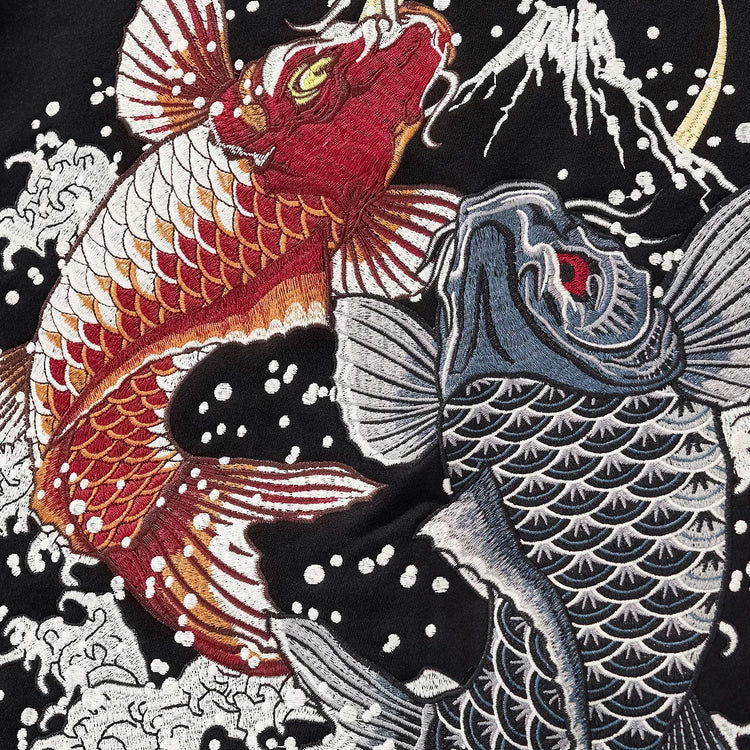sukajan Kokucho Heavy Industries Yokosuka Carp Embroidered Crew Neck Sweatshirt Jacket for Men's Kokufu Koi