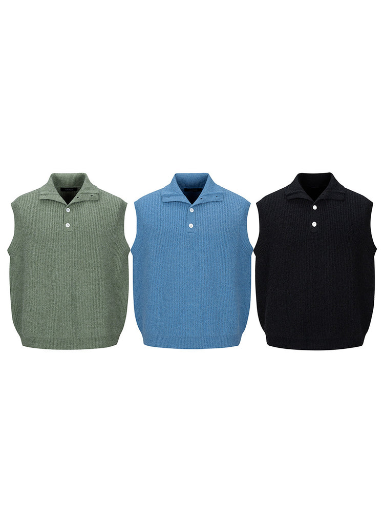 Nanxia Disguised New Knit Vest Men's Stand Collar Loose Autumn Alpaca Wool Warm and High-End Collar Pullover Trendy