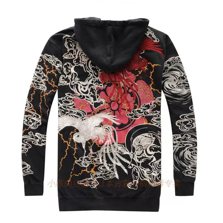 Foreign trade exported to Japan, ukiyo-e embroidery hooded sweatshirt, cardigan, men's Yokosuka, embroidered phoenix, hoodie, jacket