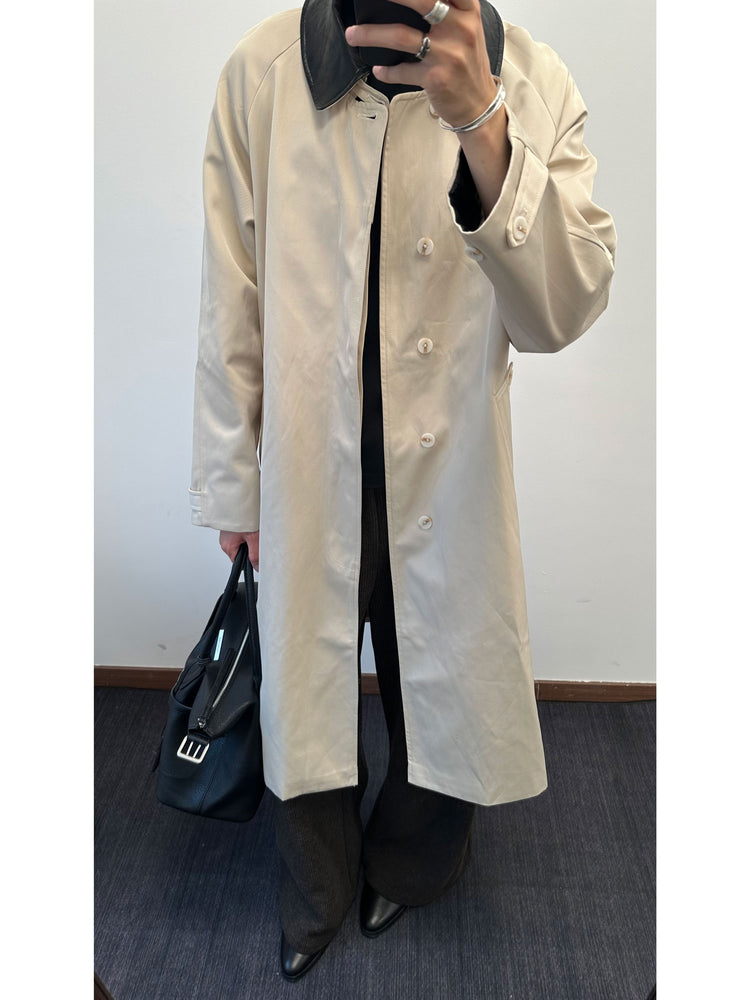 TAICHIISM "Leather collar and three-proof three-proof waist-tightened atmosphere, three-proof versatile leather collar, elegant leather collar spliced coat