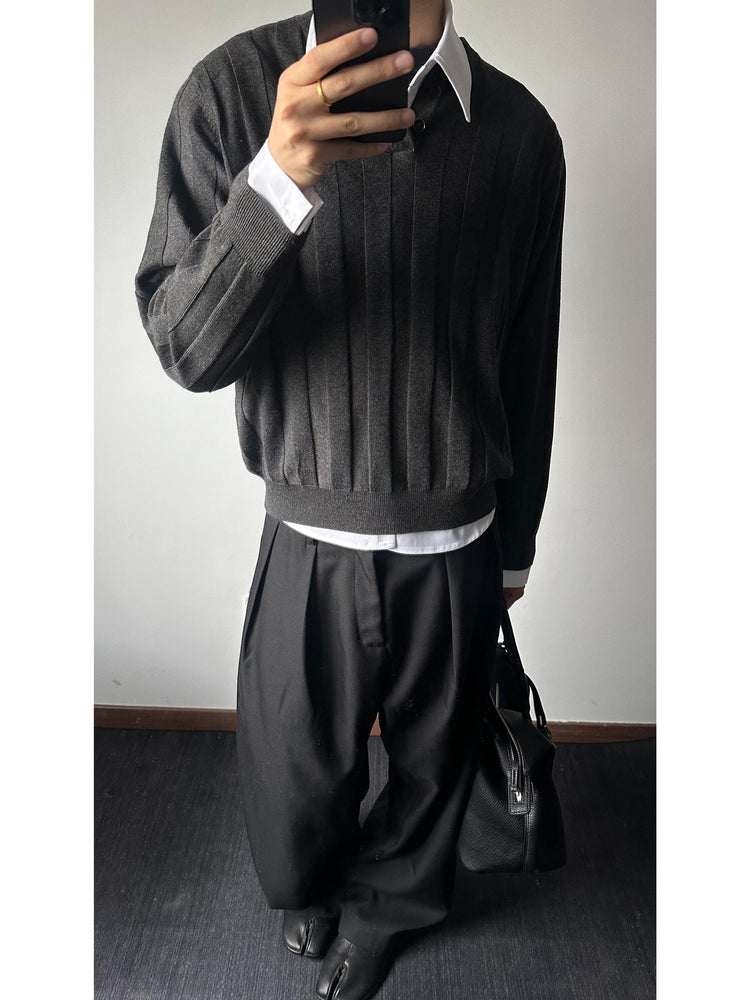 TAICHIISM Subtle Striped Old Coin Textured 30 Wool Sweater